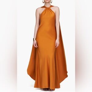 NWT Halston Reta Satin Cape Gown